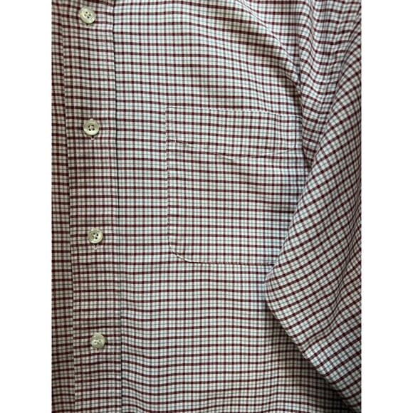 LL Bean Mens Button Down Shirt Long Sleeve Stretch Sz 17-33 Burgundy White Plaid - Picture 7 of 13